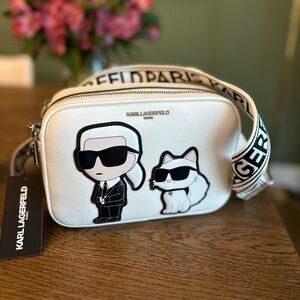 NWT！NEW! Karl Lagerfeld Maybelle Camera Double zip Crossbody Women Bag -White
